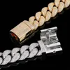 15MM Full Diamond Cuban Chain Necklace Gold Silver Plated Flip Buckle Head High Quality Personalized Hip Hop Necklace