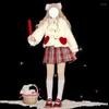 Damen Pelz Kawaii Loli Kapuzenjacke Mädchen Faux Teddybär Lolita Zip Up Mäntel Frauen Niedlicher College-Stil weicher pelziger warmer Mantel