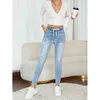 marchio viola Elastico a vita alta da donna con coulisse Pantaloni slim fit lavati Baby blue Jeans da donna in denim strappato alla moda da strada da donna