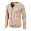 Herrtröjor 2023 Spring Autumn Knit Pure Color Sweater Men Trend V-Neck Loose Warm Cardigan Outerwear