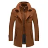 Novo Outono Inverno Casaco de Lã Moda Masculino Gola Dupla Jaqueta Grossa Único Seios Trench Coat Masculino Casual Misturas de Lã Sobretudos