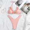 Женский купальник с цветочным ремнем, комплект летних модных сексуальных бикини с открытой спиной и высокой талией, пляжная одежда с цветочным принтом, розовый 230802