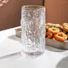 Wine Glasses Ins Bark Pattern Gold Rim Glass 290ml 340ml Cold Drink Beverage Tumbler Nordic Restaurant Juice Coffee Water Cup Milk Drinkware