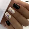 False Nails 24Pcs Mid-length Ballet Simple French Gradient Press On With Rhinestone Wearable Finished Fake Manicure