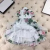 Robes de fille robe princesse de bébé fille cravate de pape fleurie blanche gros vêtements d'été swing