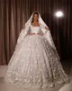 Dentelle robe de bal robe de mariée 3D Floral Appliques robes de mariée perles balayage Train robe de mariée robe de casamento