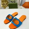 Women's interlocking cut-out slide sandal Orange leather green Flat slipper Summer sandals slides flats black genuine leather shoes 11