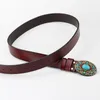 Other Fashion Accessories Fashion Women's Genuine Leather Belt Mosaic Gem Turquoise Belts Metal Buckle Arabesque Pattern Retro Lady Jeans Waistband Gift 230802