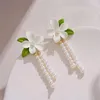 Pendientes colgantes 2023 flor de Gardenia coreana para mujer moda elegante blanco verde hoja gota pendiente joyería regalos