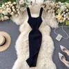 Vestidos casuais verão malha sem alças camisola midi vestido meninas cintura alta fino liso bodycon longo para mulheres