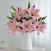 Flores decorativas Simulação Flor Impressão 3D 3-Fork Lily 1 2 Bud Artificial Home Decor Noiva Mesa Decoração de Casamento Acessórios