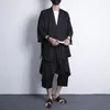 Abbigliamento etnico Abito a due pezzi M-5XL Moda giapponese Kimono e pantaloni Set Uomo Cardigan Camicetta Haori Abbigliamento asiatico Samurai