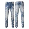 Jeans Designer Men's Purple Jeans Men's Designer Pants Stack men's loose denim ripped European men's pants Motorcycle embroidery ripped pants