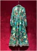 2023 Summer GreenFloral Print Paneled Dress manica lunga bavero collo bottoni lunghi maxi abiti casual A3Q122153