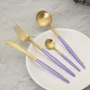 Set di stoviglie Set di posate per coltelli e forchette per uso domestico in acciaio inossidabile 304 semplice oro viola