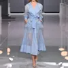 Casual Dresses European Designer Runway 2023 Summer Autumn Elegant Vintage Long Sleeve Feathers Organza Madi Dress White/Blue