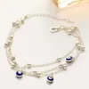 Fashion Blue Evil Eyes Anklets för kvinnor Rostfritt stål Silverfärg Turkish Summer Anklet Beach Foot Jewelry Gift 2023 230719