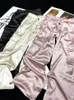 Damenhose Capris YOZOU Luxus Seide Gorpcore Solid Pink Kordelzug Fluid Baggy Cargohose Frauen Schwarz Beige Grau Streetwear Hosen Böden 230802