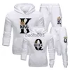 Herrspårar älskare par Activewear outfit King Queen Print Hoodie Suits 2 Piece Hoodie and Pants Men Women hoodie Set Tops Classic Fashion J230803