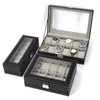 Uhrenboxen Handgefertigte Gitter PU-Leder Box Vitrine Halter Schwarz Aufbewahrungsglas Schmuck Organizer für Männer Frauen Geschenk