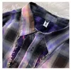 Мужские толстовки с капюшоном в американском стиле ретро, клетчатая лоскутная фиолетовая рубашка, повседневные топы, мужские толстовки, уличные пары, модная уличная одежда 230803
