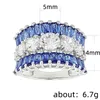 Anneaux De Mariage De Luxe Argent Plaqué Rond Coupe Blanc Bleu Zircon Cristal Anneau Mariée Fiançailles Anniversaire Bijoux Cadeaux De Fête