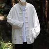 Men's Jackets Chinoiserie Retro Button Linen Jacket Traditional Chinese Costume Tai Chi Loose Long Sleeve Coat