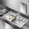 Cloaking Kitchen Sink 304 Stainless Steel 4mm Thickness Handmade Brushed Three Cover Hidden Large Size Double Sink