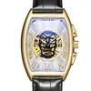 Orologi da polso Sdotter Watch Men Fashion Cinturino in pelle Tonneau Tourbillon Skull Hollow Orologi meccanici automatici per uomo Goccia regalo maschile