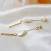 Kolczyki Dangle Minar Wysoka jakość barokowa słodkowodna perłowa 14 -karatowa złota mosiężna mosiężna długa łańcuch kolczyka dla kobiet Oorbellen