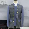 Trajes de hombre Patchwork de moda para hombres 2 piezas Slim Fit moda túnica china traje Blazer pantalones botones dorados de lujo esmoquin a cuadros