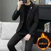 Men's Suits 2023Autumn And Winter Padded Thickening (suit Trousers) Fashion Handsome Two-piece Suit Formal Jacket Top