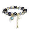 Strand Starry Sky Shining Obsidian Black Gallstone Radiant Blue Sand Lime Moonlight Bracelet