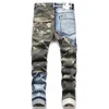 Jeans pour hommes automne hiver tendance Stretch Camouflage couture mince taille moyenne moto mode vêtements de rue 230803