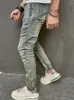 Jeans masculinos slim fit calças jeans azuis masculinas hip hop calças masculinas roupas elásticas cintura alta moda jeans