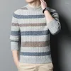Men's Sweaters Men Cashmere O-neck Thicken Pullovers 2023 Autumn Winter Man Pure Wool Warm Sweater Striped Jumpers