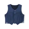 Women's Vests Fashion Tassel Suede Sleeveless Vest Solid Front Button Hippie Head Jacket Vintage American Retro