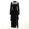 Casual Dresses Gothic Punk Velvet Dress Long Black High Slits Flare Sleeve Victorian Goth Clothes Women Vintage Witch Dark