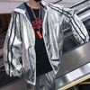 Herrjackor Silver Metallic Hooded Jacket Hip Hop Jazz Stage Show Boy's Coat bara för jacka 230802