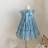 Abiti da ragazza Vestito da principessa per ragazze con fiocco Fashion Designer Blue Party Abiti eleganti Para Ninas Baby Girl 230802