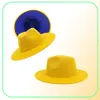 Modna żółta niebieska patchwork wełna Feel Fedora Hats for Men Women 2 -Tone Hat Ince Color Dress Hat Panama Jazz Trilby Cap6974462