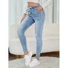 marchio viola Elastico a vita alta da donna con coulisse Pantaloni slim fit lavati Baby blue Jeans da donna in denim strappato alla moda da strada da donna