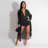 Women's Tracksuits Chiffon Set Long Sleeve Split Side Maxi Shirt Dress And Shorts 2023 Two 2 Piece Outfit Tracksuit