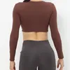 Camicie attive GYAKORLAT T-shirt da donna sexy senza spalline fasciatura crop top con scollo a U manica lunga palestra fitness abbigliamento yoga top corto estivo