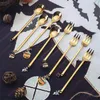 Ensembles de vaisselle 12 pièces cuillère à café en acier inoxydable Style créatif Halloween pendentif vaisselle citrouille doré Dessert fourchette à fruits