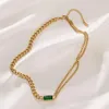 Chains 2023 High-Grade Green Crystal Square Pendant Stainless Steel Necklace For Woman Korea Girl's Fashion Jewelry Sexy Neck Chain