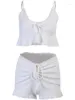 Survêtements pour femmes TVVOVVIN 2023 été Sexy Sweet Beach vacances couleur unie petite fronde dentelle à volants cordon Shorts deux pièces LD2A