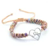 Braccialetti con ciondoli Bracciale intrecciato a forma di amore con elettrocardiogramma in acciaio inossidabile scavato in pietra naturale a doppio strato per donna