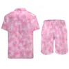 Tracksuits voor heren roze en witte stropd kleurstof Men stelt marmeren print casual shorts strand shirt set Hawaii grafisch pak korte mouws extra grootte