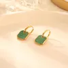 Boucles d'oreilles créoles acier inoxydable Zircon pierre vert Malachite étiquette délicate mode ronde bijoux cadeaux pour les femmes